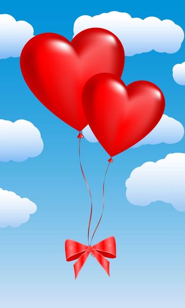 Two balloons in the shape of hearts on a sky - Vector, Image