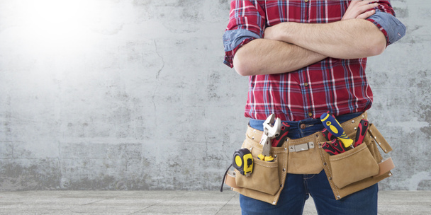 worker and professional builder with tools - Foto, Imagem