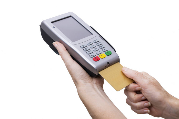 tarjeta de crédito con terminal de pago electrónico - Foto, Imagen