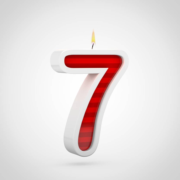 3d render of birthday candle font on white background, red festive design of number 7 - Photo, Image
