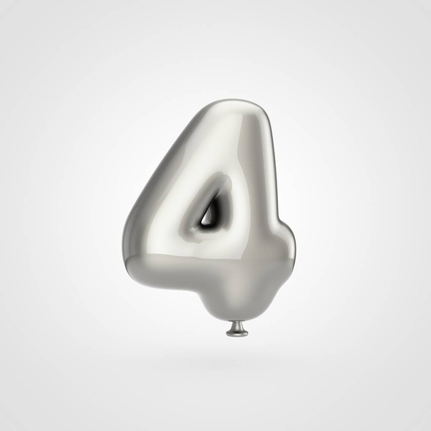 白い背景、バルーン デザイン番号 4 のきらめきと光沢のある銀水増しフォントの 3 d レンダリング - 写真・画像