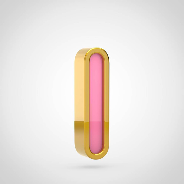3d render of pink font with golden outline on white background, lowercase letter L - Photo, Image