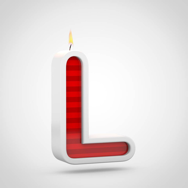 3D рендеринг красной свечи день рождения шрифт на белом фоне, прописная буква L
 - Фото, изображение
