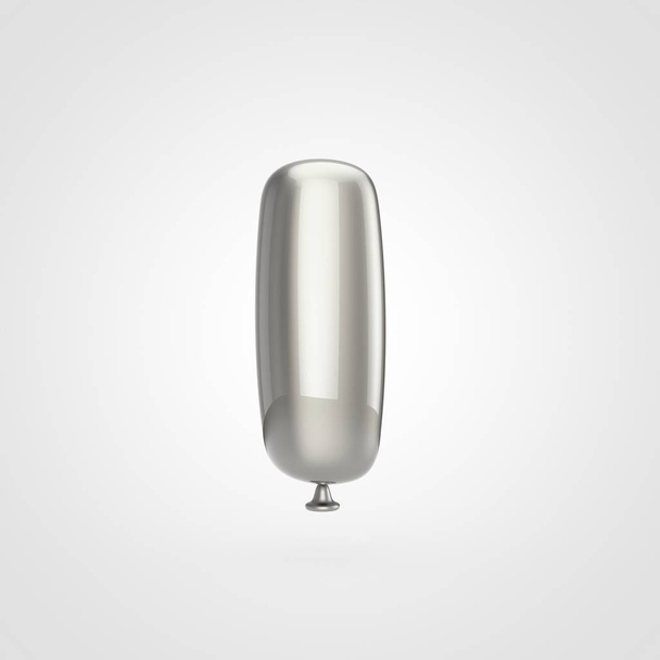 3D render van glanzende zilveren opgeblazen lettertype met glint op witte achtergrond, ballon ontwerp hoofdletters de letter I - Foto, afbeelding