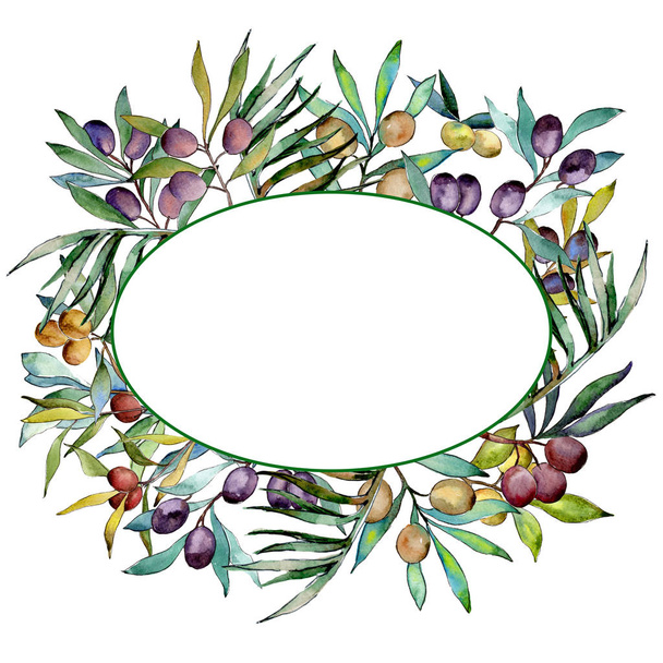 Olive tree wreath in a watercolor style. - Foto, Imagem