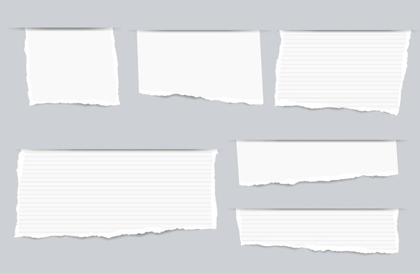 Pieces of torn white blank and ruled copybook strips inserted into cut paper - Vector, Image