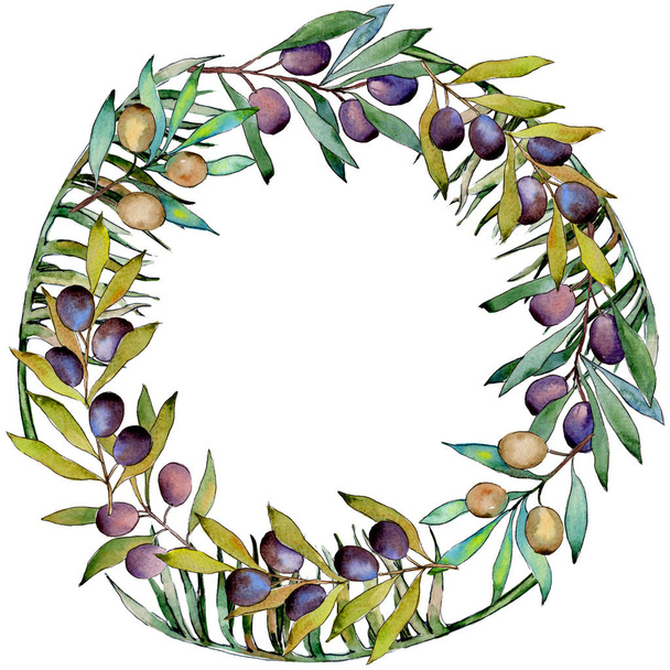 Olive tree wreath in a watercolor style. - Fotó, kép