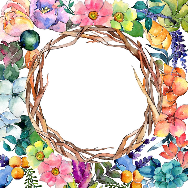 Tropical flower frame in a watercolor style. - Photo, Image