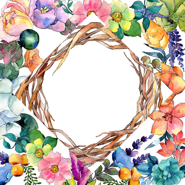Tropical flower frame in a watercolor style. - Fotoğraf, Görsel