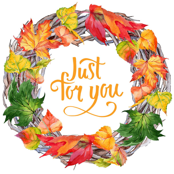 Jesienny liść topoli wieniec w stylu akwarela rysowane ręcznie. - Zdjęcie, obraz