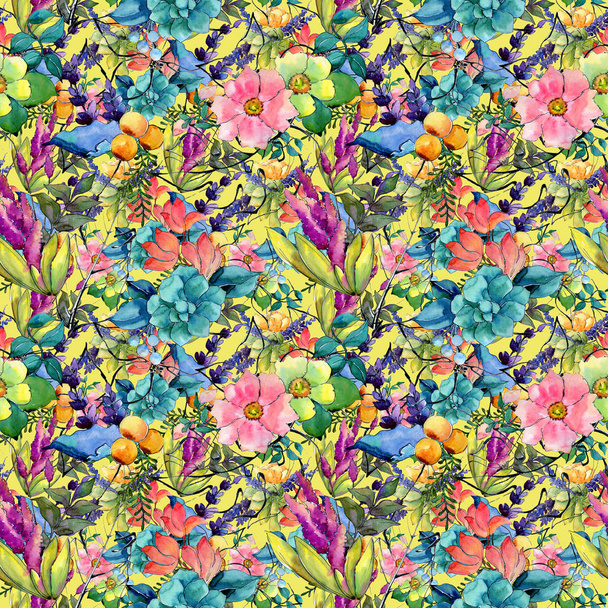 Tropical flower pattern in a watercolor style. - Фото, зображення