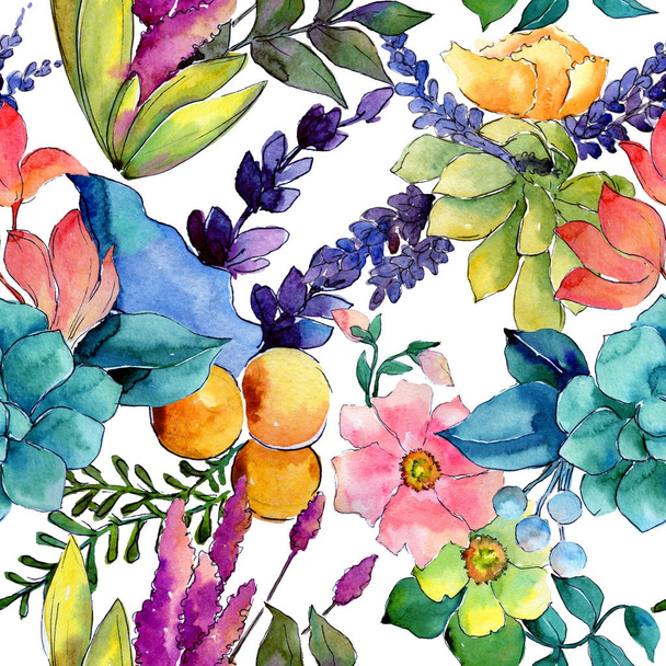 Tropical flower pattern in a watercolor style. - Фото, изображение