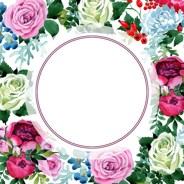 Bouquet flower frame in a watercolor style. - Foto, Imagem