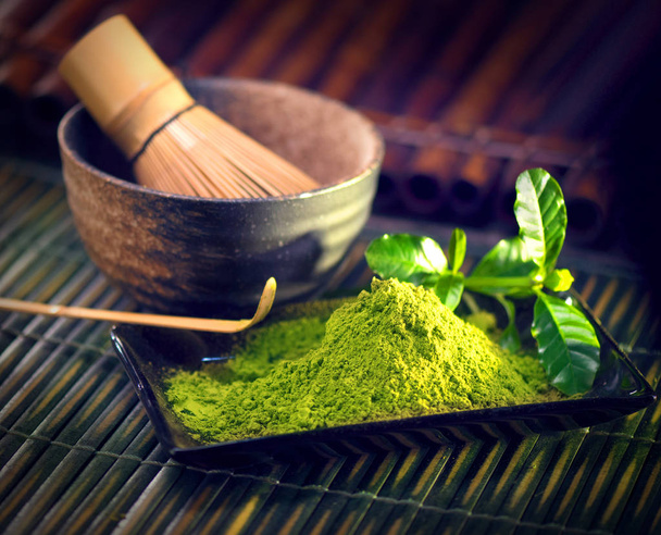 View of organic japanese green matcha tea - Фото, изображение