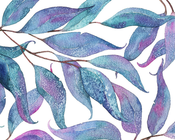 Abstract watercolor background with tangled eucalyptus leaves - Foto, immagini