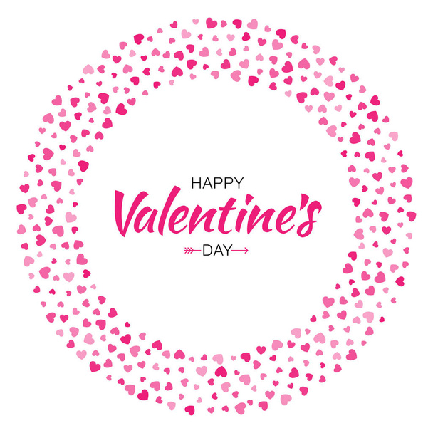 Valentines Day card design. Love circle frame  from pattern gentle pink hearts  isolated on white background.  Backdrop border for Wedding Invitation card. Vector illustration EPS10. - Vettoriali, immagini