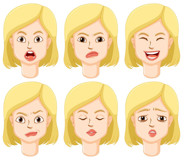femme avec différentes expressions faciales
 - Vecteur, image