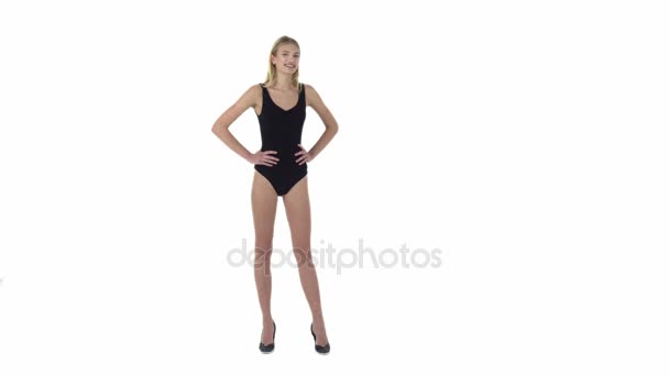 Fashion girl model posing on white background - Footage, Video