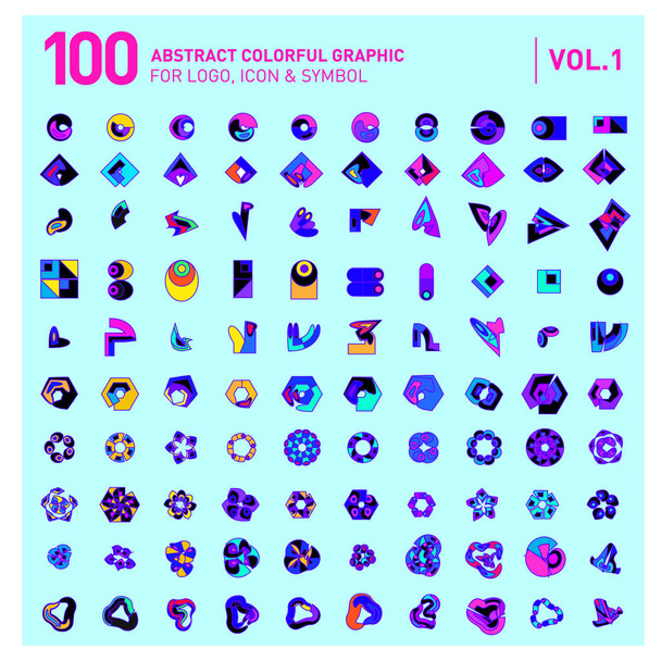 Коллекция логотипов и икон Mega. Набор 0f 100 Красочный геометрический логотип и икона
 - Вектор,изображение