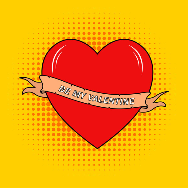 Vector Be my valentine text on ribbon with heart in cartoon style. Conception pour la Saint-Valentin
. - Vecteur, image
