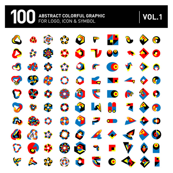 Logo ve simge Mega toplama. 0f 100 renkli soyut geometrik Logo ve simgesini ayarla - Vektör, Görsel