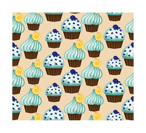Modèle sans couture de cupcakes appétissants à la crème verte et à la menthe
 - Vecteur, image