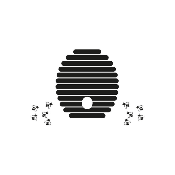 Beehive with bees icons - Vector, Image