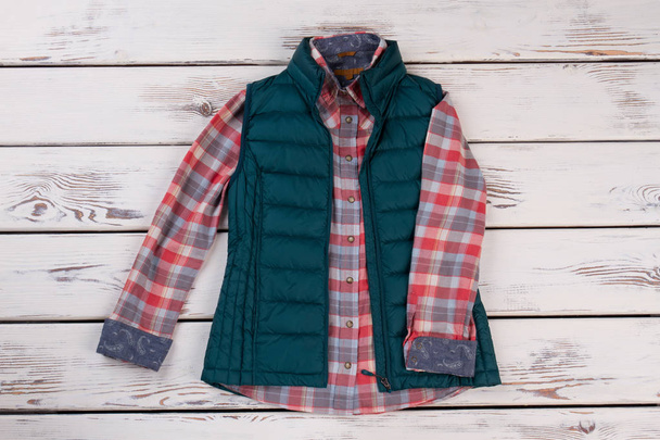 Quilted vest and flannel shirt - Photo, Image