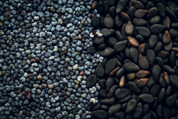 Poppy and black sesame seeds background - Photo, Image
