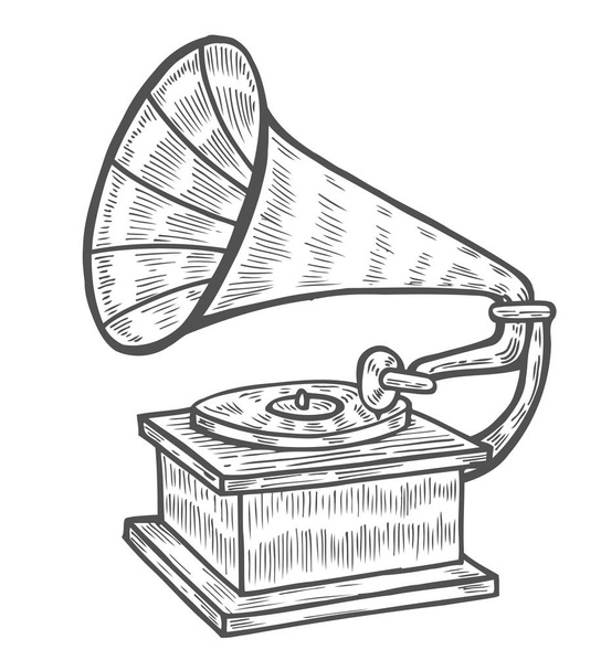Gramófono dibujado a mano, boceto
 - Vector, imagen