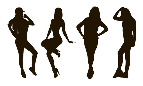 Set of modern girls and women silhouettes - Вектор, зображення