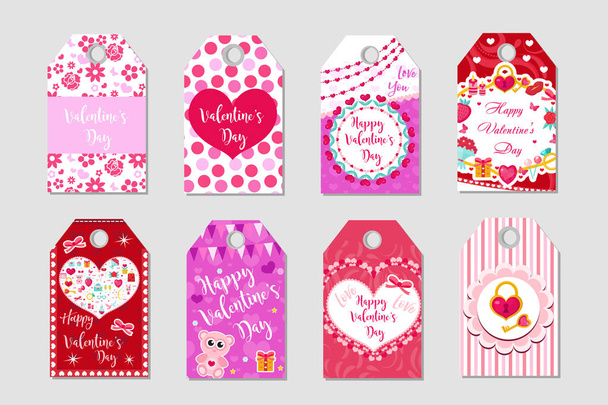 Happy Valentines Day tags set. Labels collection with heart, cute love symbol, romance. Holiday card background templates for your design. Vector illustration. - Vector, Image