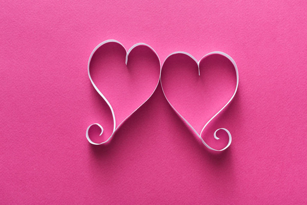 Valentine background with handmade paper heart shapes decoration - Photo, Image