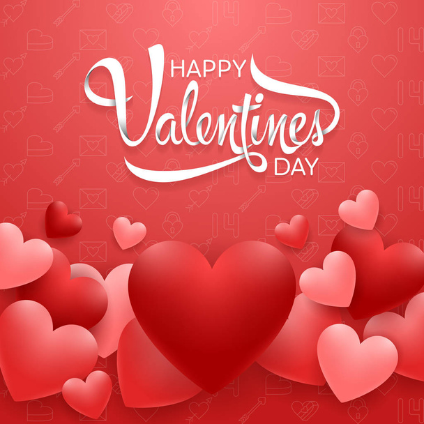 Valentines day greeting card with hearts on red background - Vector, Image