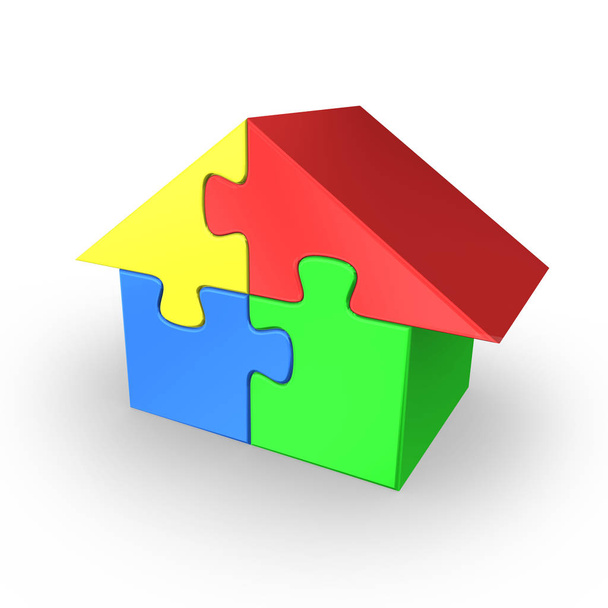 Colored house puzzle. 3d rendered illustration. - 写真・画像
