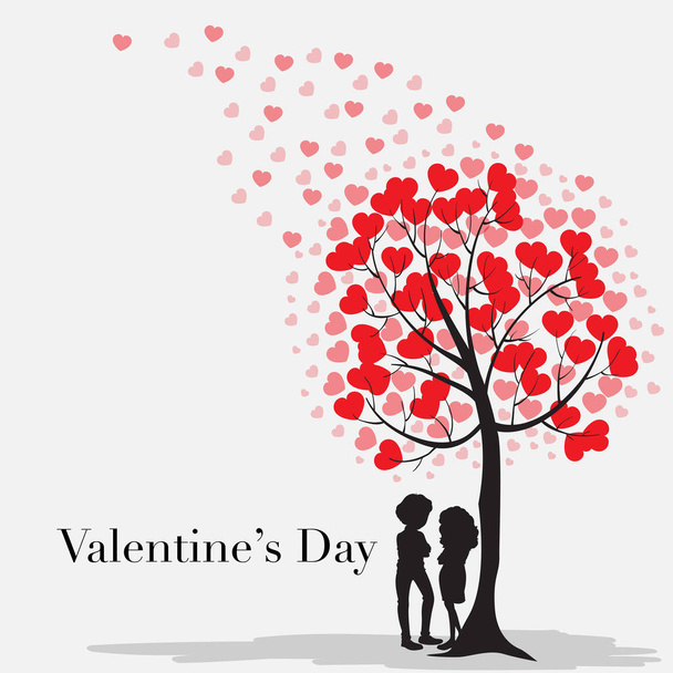 Velentine card template with hearts on the tree - Vector, Image