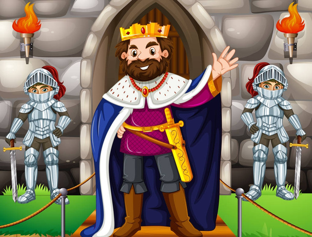 King and two knights at the castle - Vector, Image