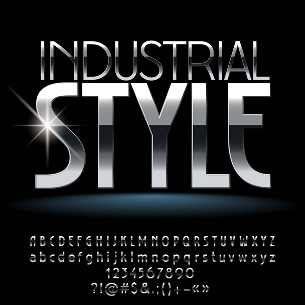 Набор букв, цифр и символов алфавита серебряного векторного промышленного стиля
 - Вектор,изображение