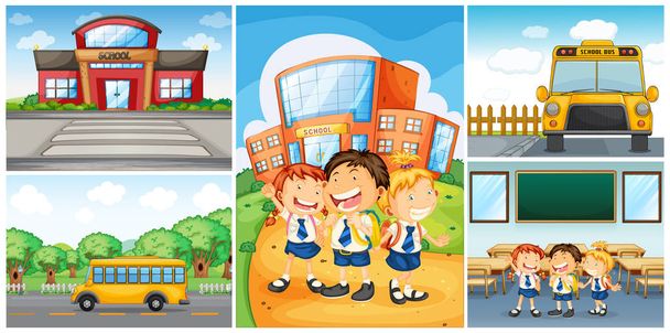 Children and different school scenes - Vector, Image