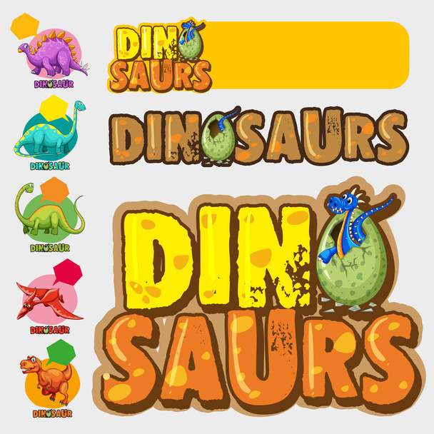 Verschillende ontwerpen met veel dinosaurussen - Vector, afbeelding