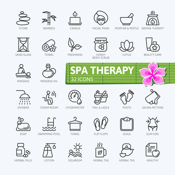 Wellness-Therapie Massage Kosmetikelemente - minimale dünne Linie Web-Icon-Set. Umrisse Icons Sammlung. einfache Vektorillustration. - Vektor, Bild