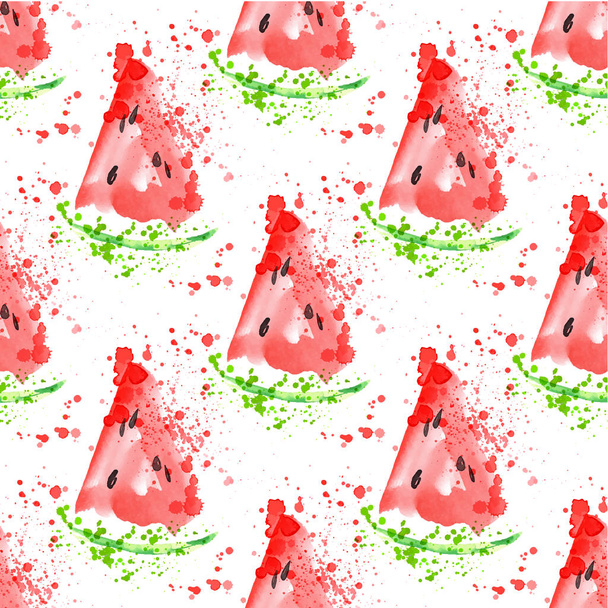 Watermelon slice seamless pattern with splashes. Summer watermelon background - Вектор, зображення