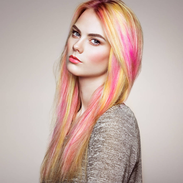 Beauty fashion model girl with colorful dyed hair - Фото, изображение