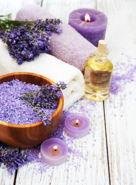 Spa products and lavender flowers - Valokuva, kuva