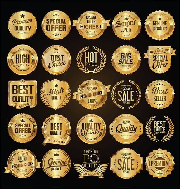 Retro vintage golden badges and labels collection - Vector, afbeelding