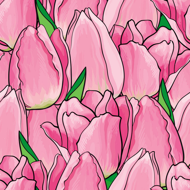 Vector hand drawn tulip seamless pattern - Vektör, Görsel