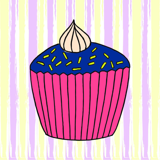 Ilustración de cupcake vectorial. Conjunto de cupcakes dibujados a mano. Pasteles de fideos con crema y bayas
. - Vector, Imagen
