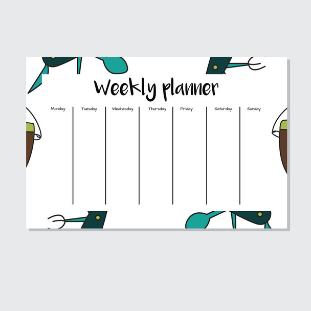 Weekly planner with tourist equipment in cartoon style - Vector, Image
