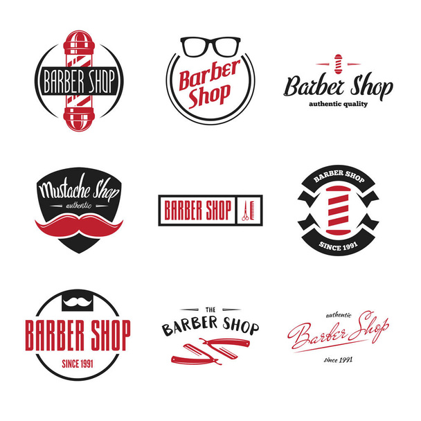 Set of vintage barber shop logo, labels, badges and design element - Вектор,изображение
