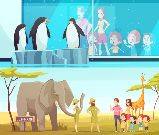 Ζωολογικό κήπο ζώα 2 κινουμένων σχεδίων Banners - Διάνυσμα, εικόνα